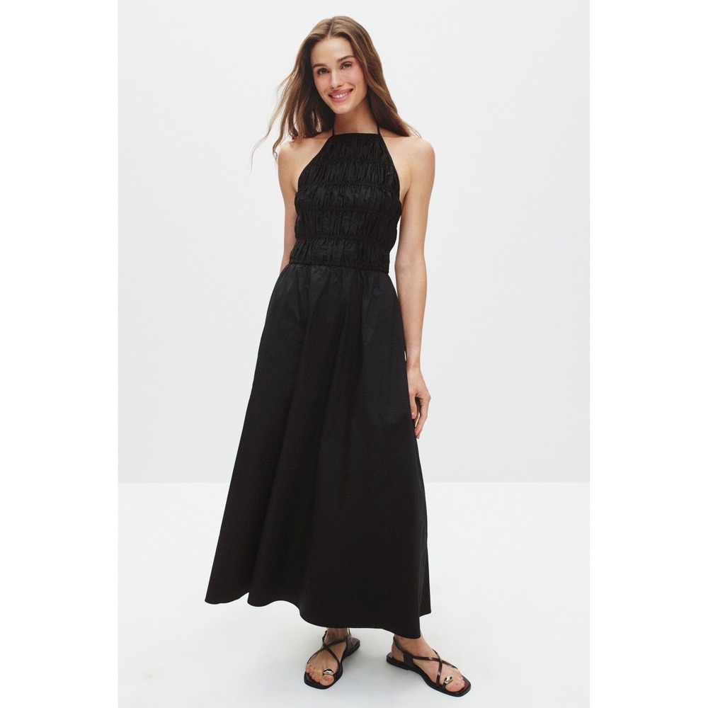 Solid & Striped The Meira Dress Smocked Halter Midi Dress Black XS